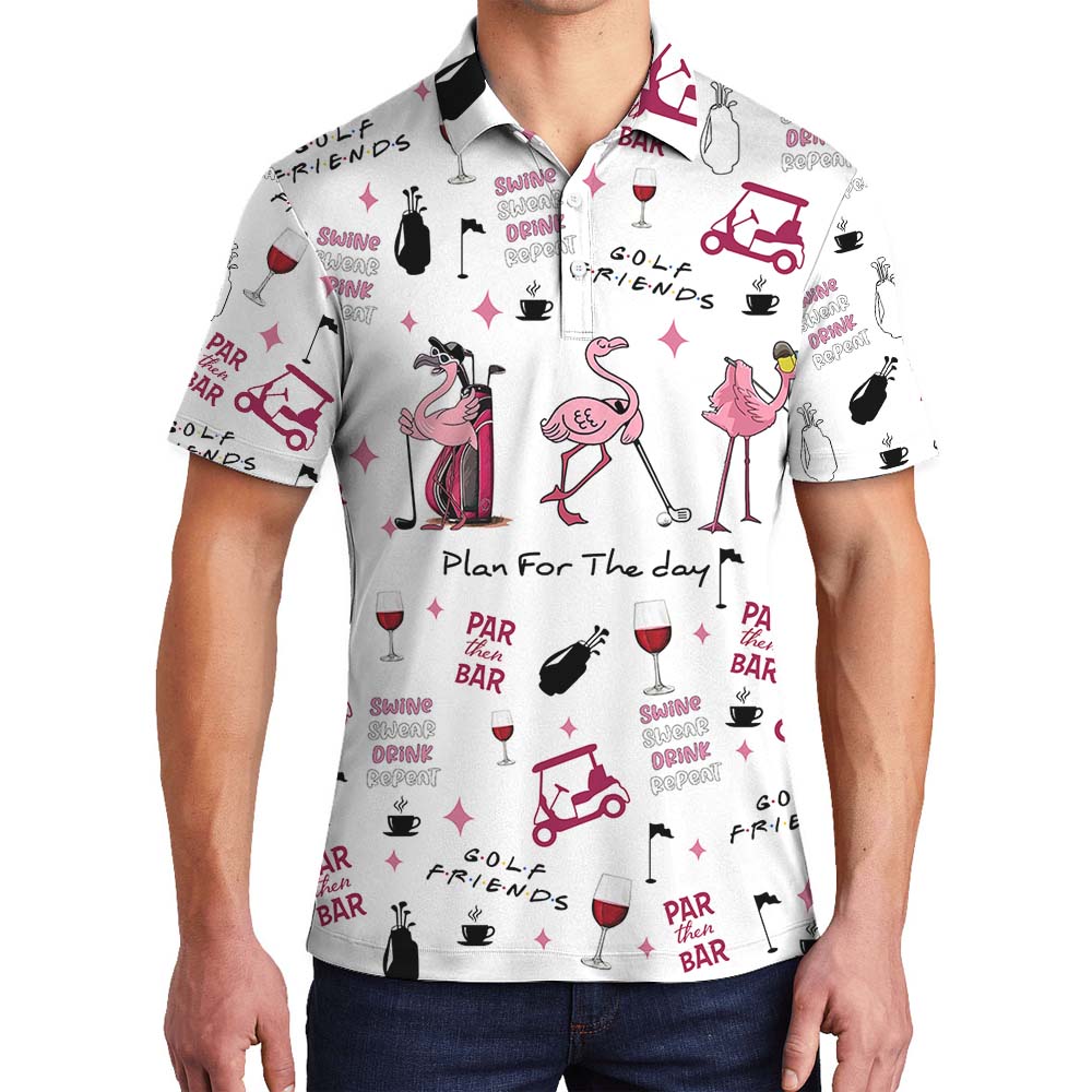 Flamingo And Wine Friend Golf Polo Shirt - variant image 1