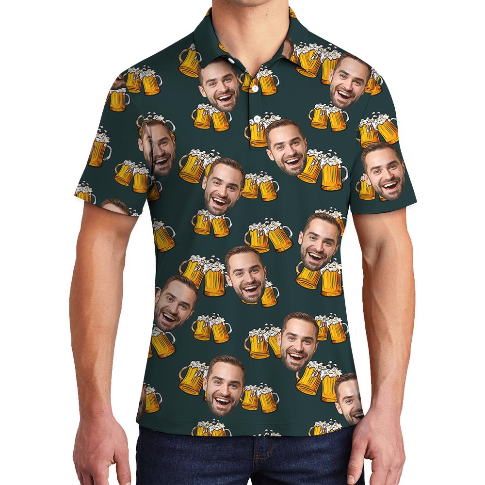 Custom Face Beer Hawaiian Polo Men - variant image 1