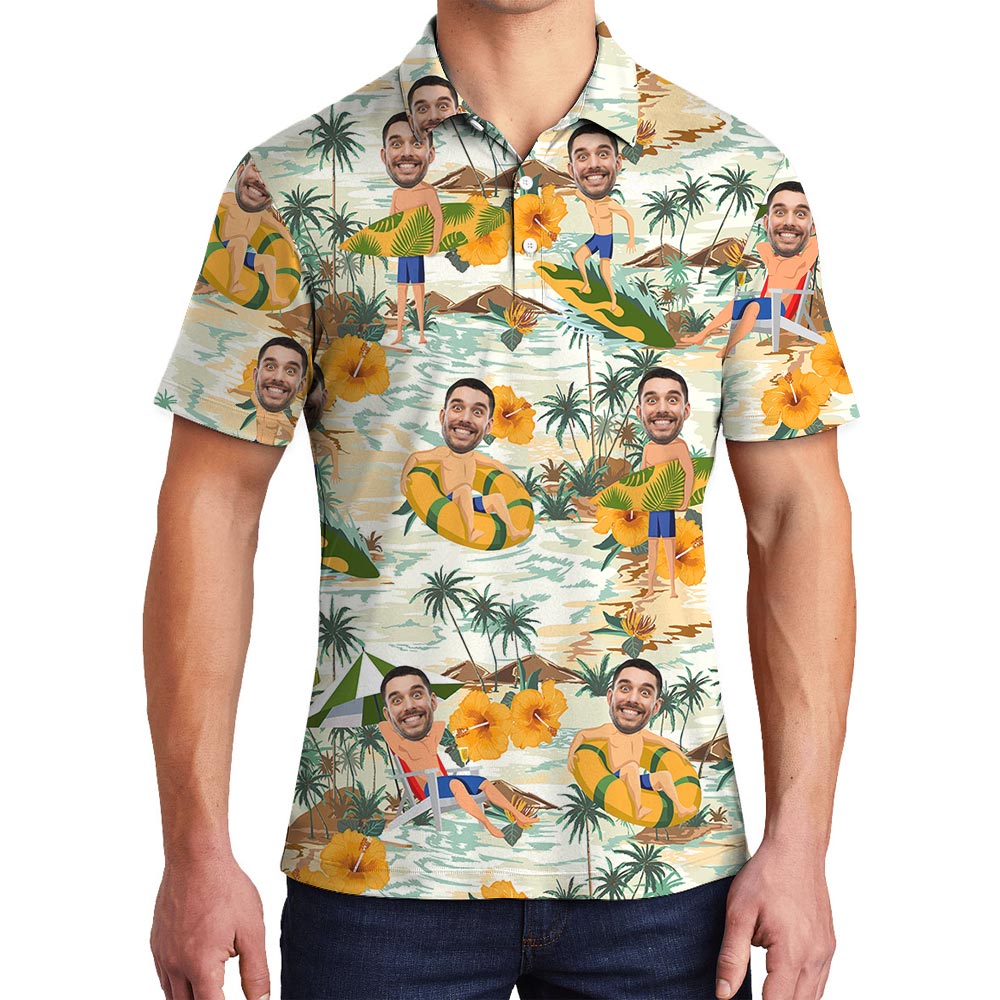 Funny Custom Face Hawaiian Polo Men - variant image 1