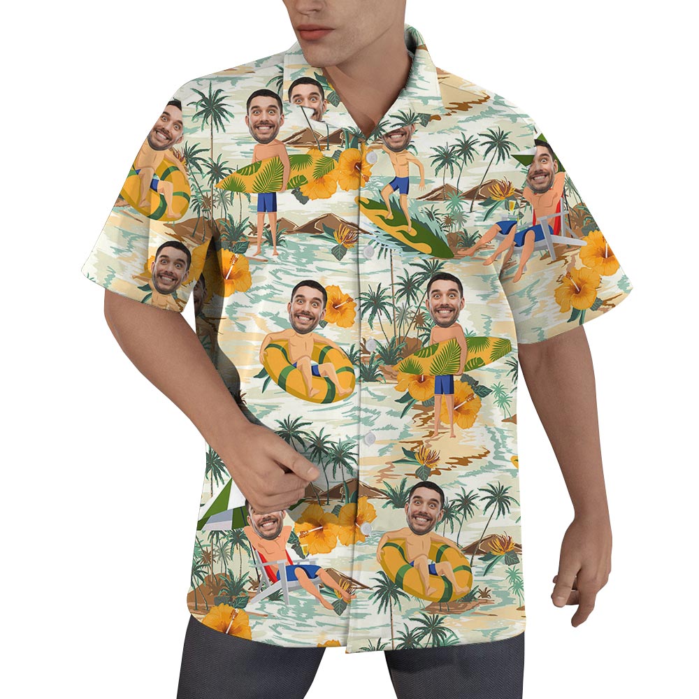 Custom Face Man On Beach Hawaiian Shirts Men - variant image 1