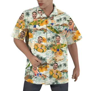 Custom Face Man On Beach Hawaiian Shirts Men