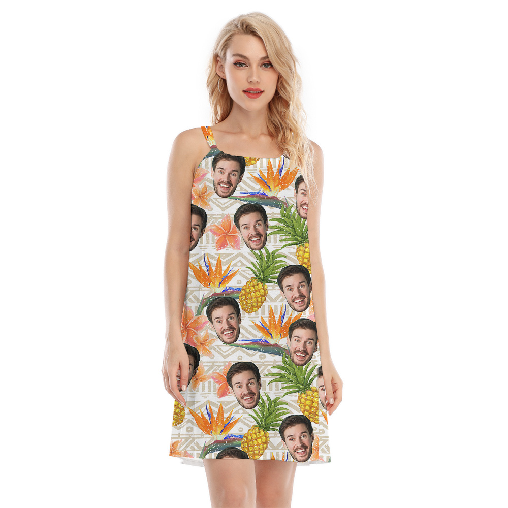 Funny Custom Face Floral Pineapple Hawaiian Cami Dress - variant image 1