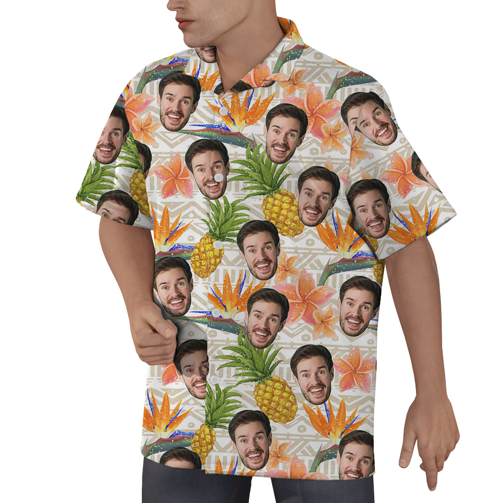 Funny Custom Face Floral Pineapple Hawaiian Shirt - variant image 1