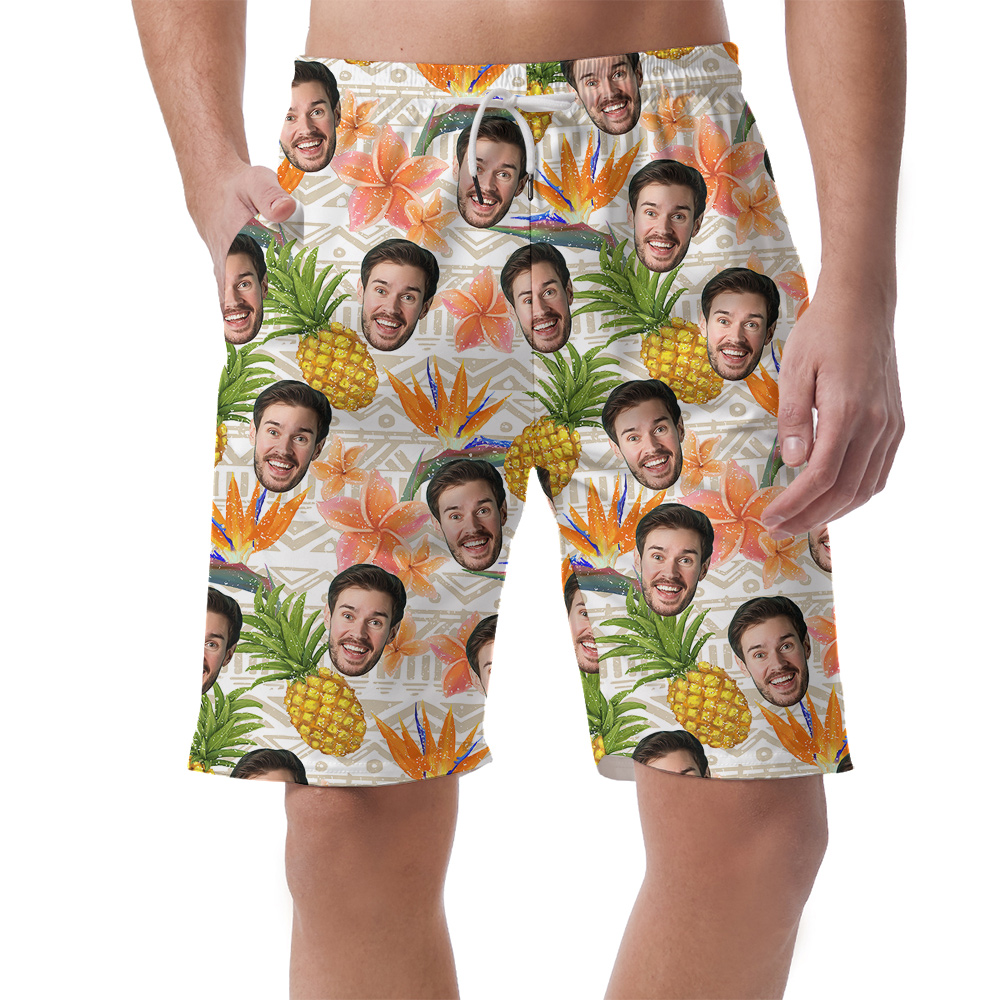 Personalized Floral Pineapple Vintage Hawaiian Beach Shorts With Face - variant image 1