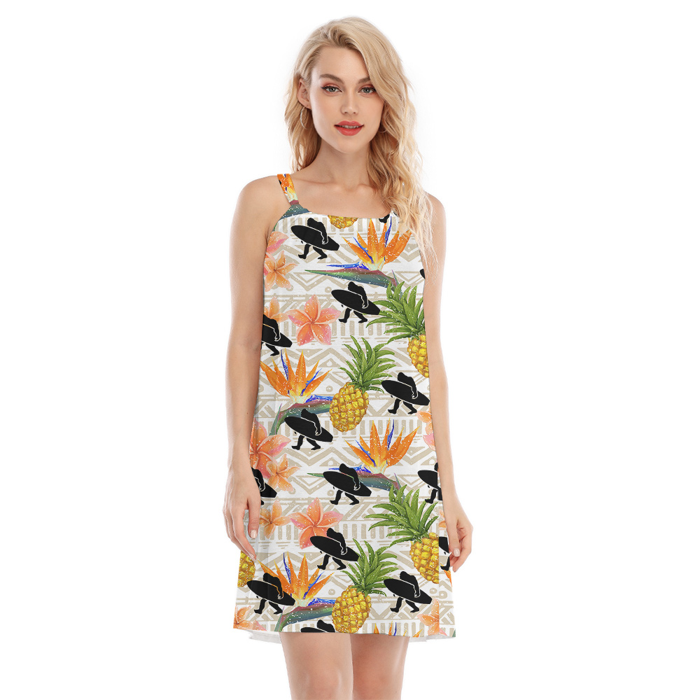 Funny Bigfoot Surfing Floral Pineapple Hawaiian Cami Dress - variant image 1