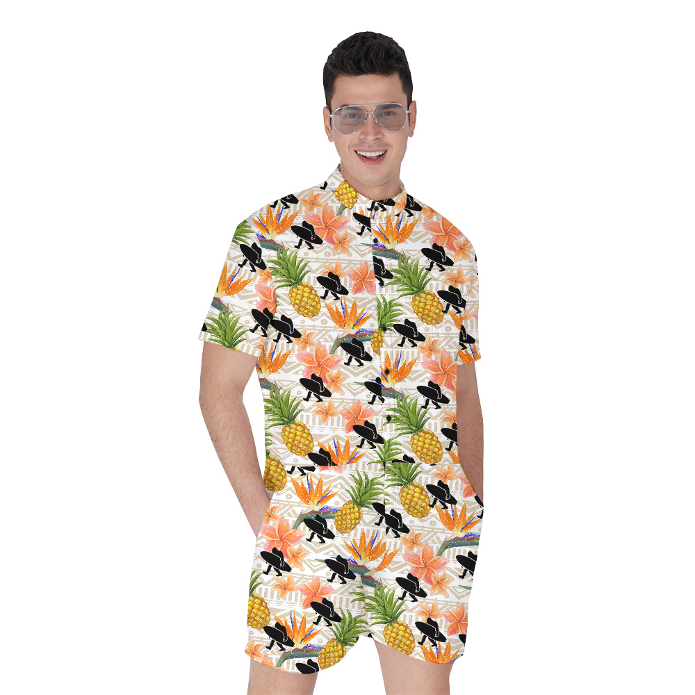 Funny Sasquatch With Surf Board Floral Pineapple Hawaiian Romper - variant image 1
