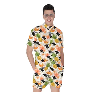 Funny Sasquatch With Surf Board Floral Pineapple Hawaiian Romper