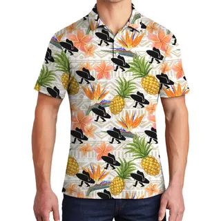 Floral Pineapple Bigfoot Surfing Board Hawaiian Polo Golf Shirt