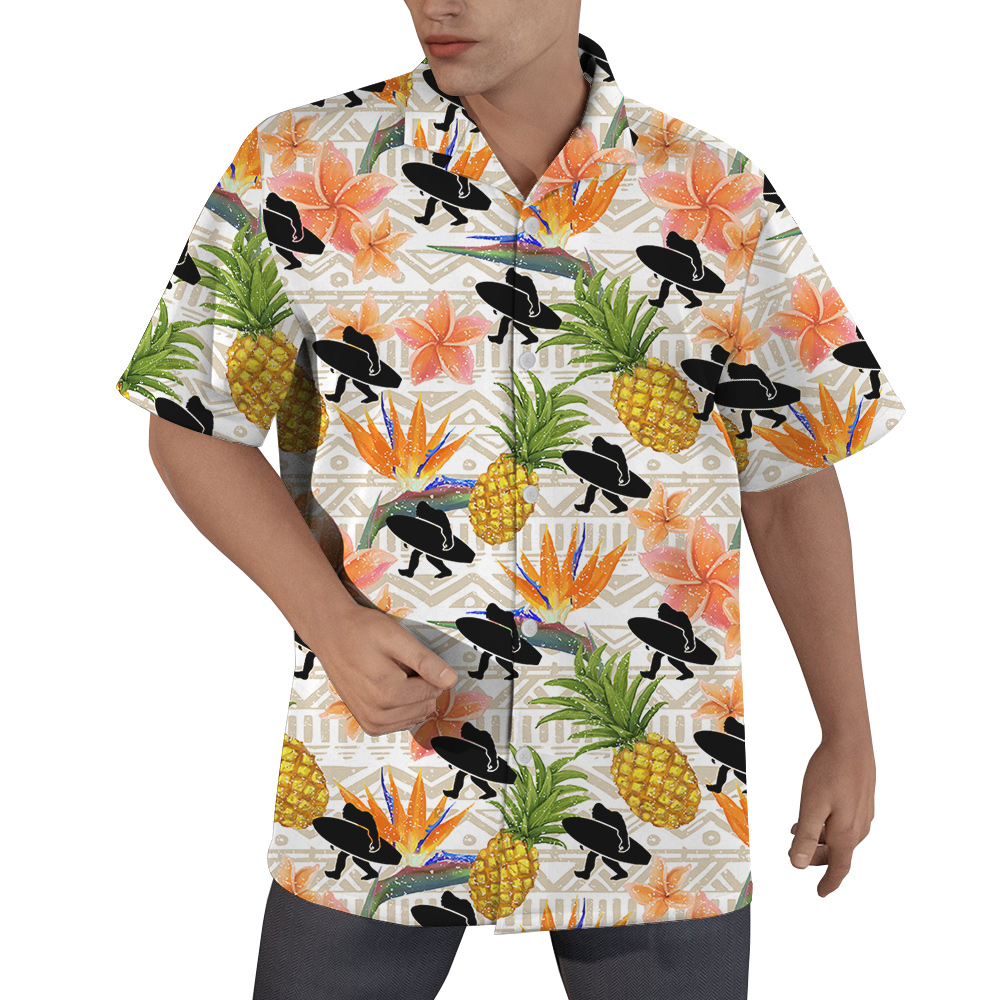 Bigfoot With Surf Board Floral Pineapple Hawaiian Shirt - variant image 1