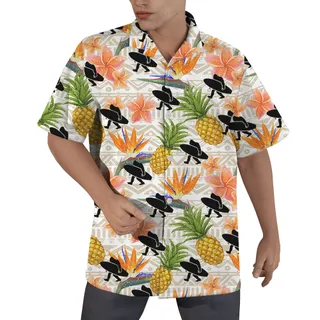 Bigfoot With Surf Board Floral Pineapple Hawaiian Shirt