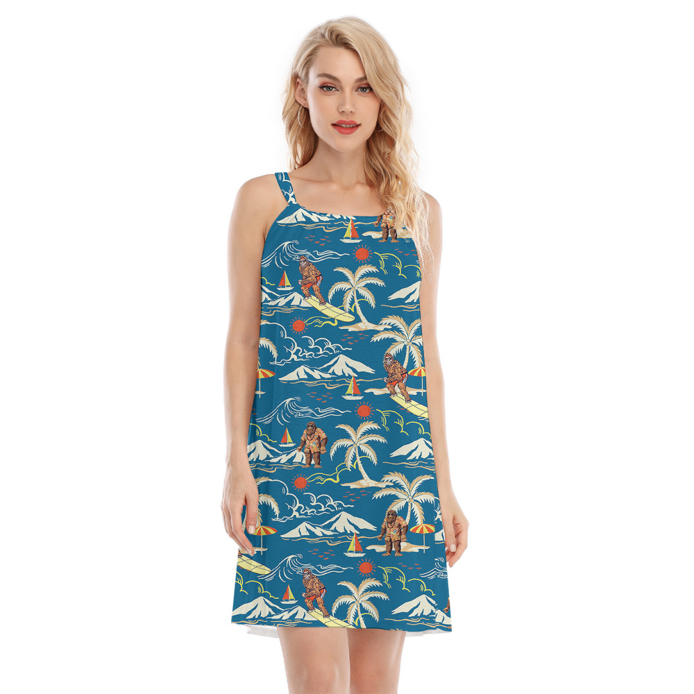 Funny Bigfoot Surfing Tropical Blue Aloha Cami Dress - variant image 1