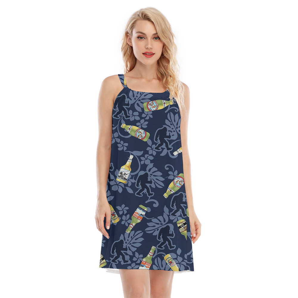 Funny Bigfoot With Beer Classic Navy Hawaiian Cami Dress - variant image 1