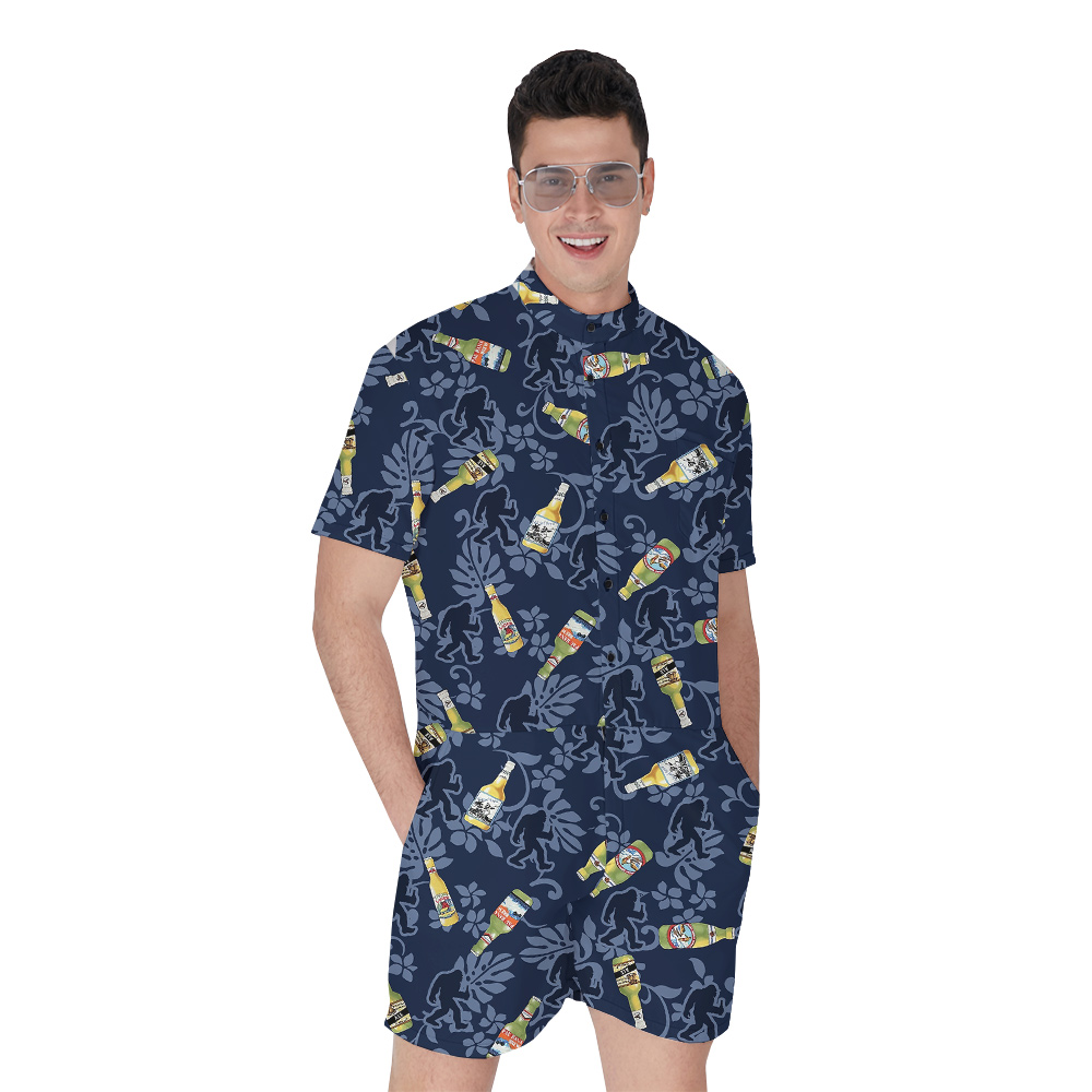 Funny Beer Sasquatch Vintage Navy Men's Hawaiian Romper - variant image 1