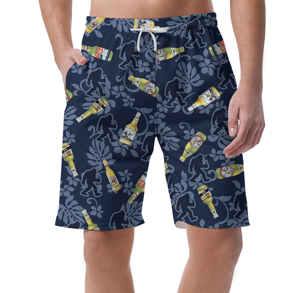 Funny Bigfoot And Beer Tropical Navy Classic Hawaiian Beach Shorts For Men - variant image 1