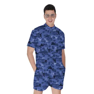 Navy Tropical Palm Tree Kayaking Bigfoot Hawaiian Romper