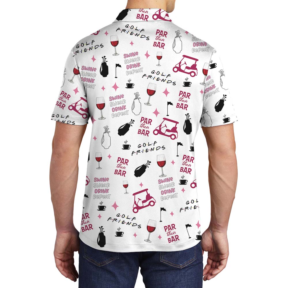 Flamingo And Wine Friend Golf Polo Shirt
