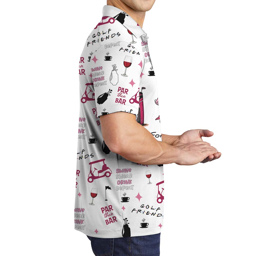 Flamingo And Wine Friend Golf Polo Shirt