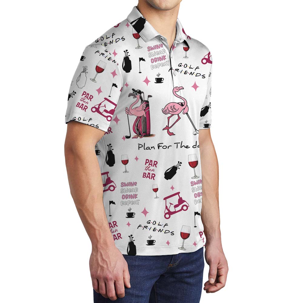 Flamingo And Wine Friend Golf Polo Shirt