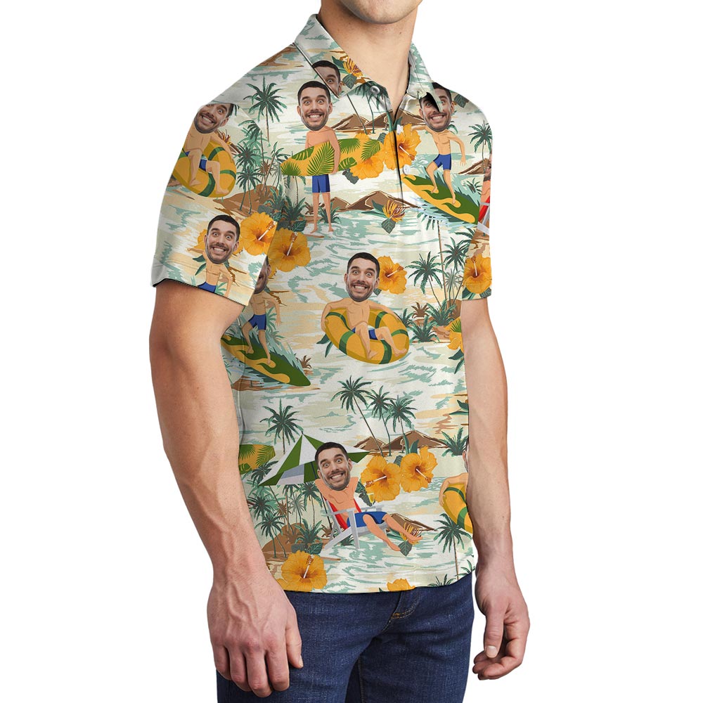 Funny Custom Face Hawaiian Polo Men