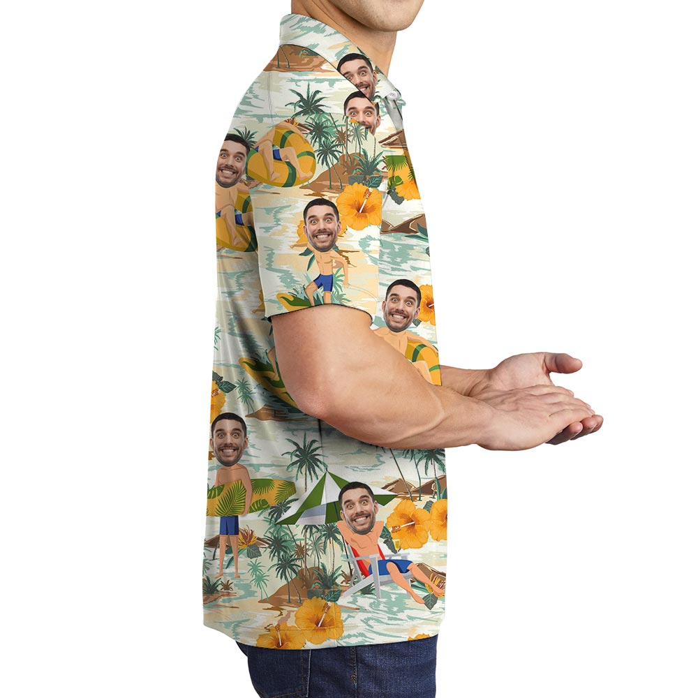 Funny Custom Face Hawaiian Polo Men