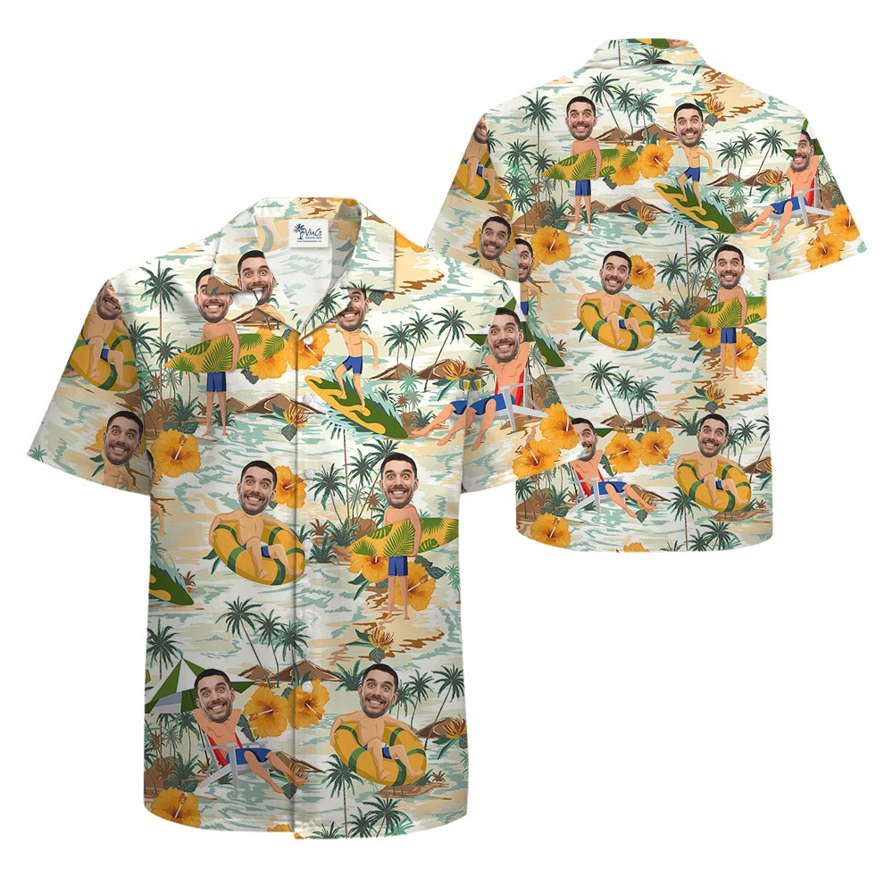 Custom Face Man On Beach Hawaiian Shirts Men