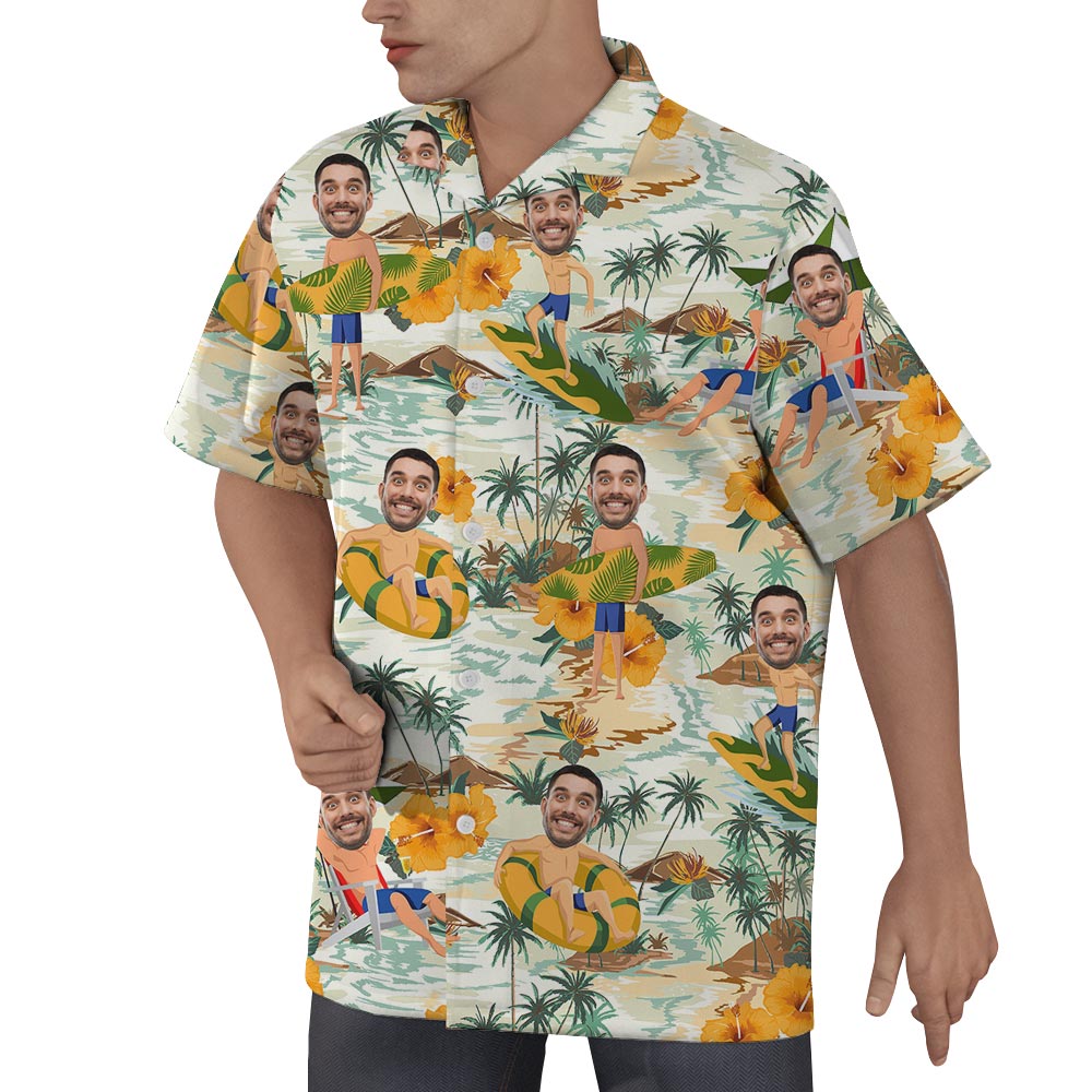 Custom Face Man On Beach Hawaiian Shirts Men