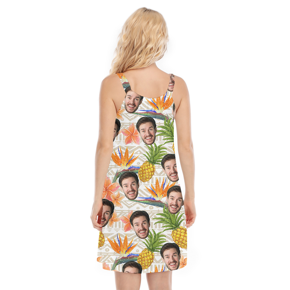 Funny Custom Face Floral Pineapple Hawaiian Cami Dress