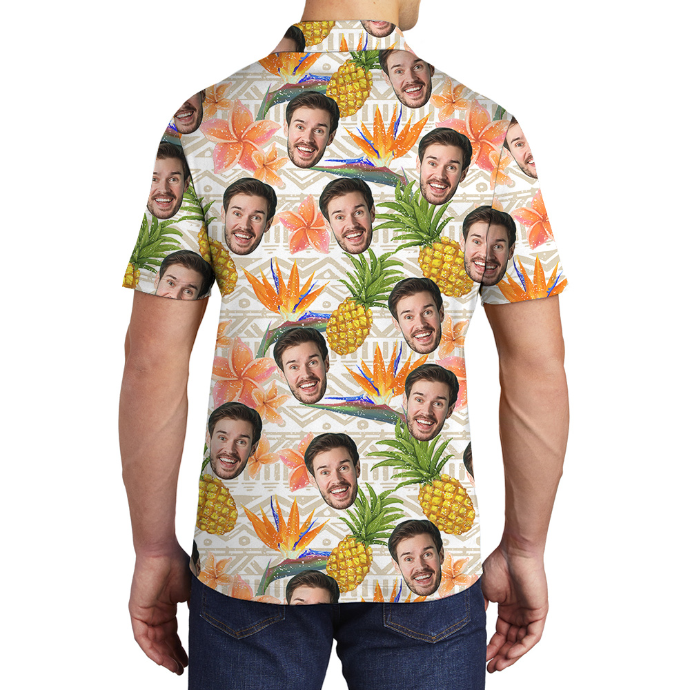 Vintage Floral Pineapple Hawaiian Polo Shirt With Custom Face