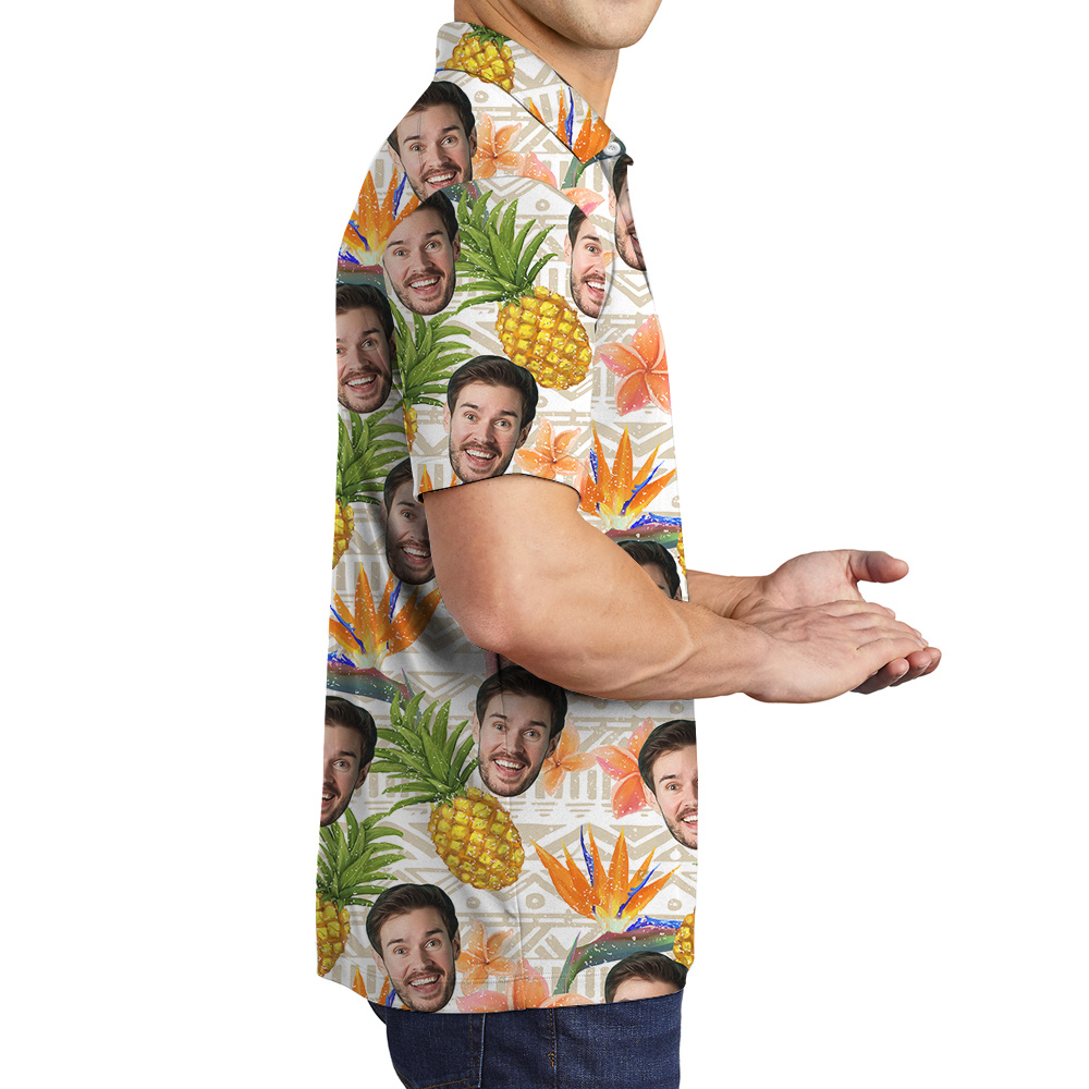 Vintage Floral Pineapple Hawaiian Polo Shirt With Custom Face