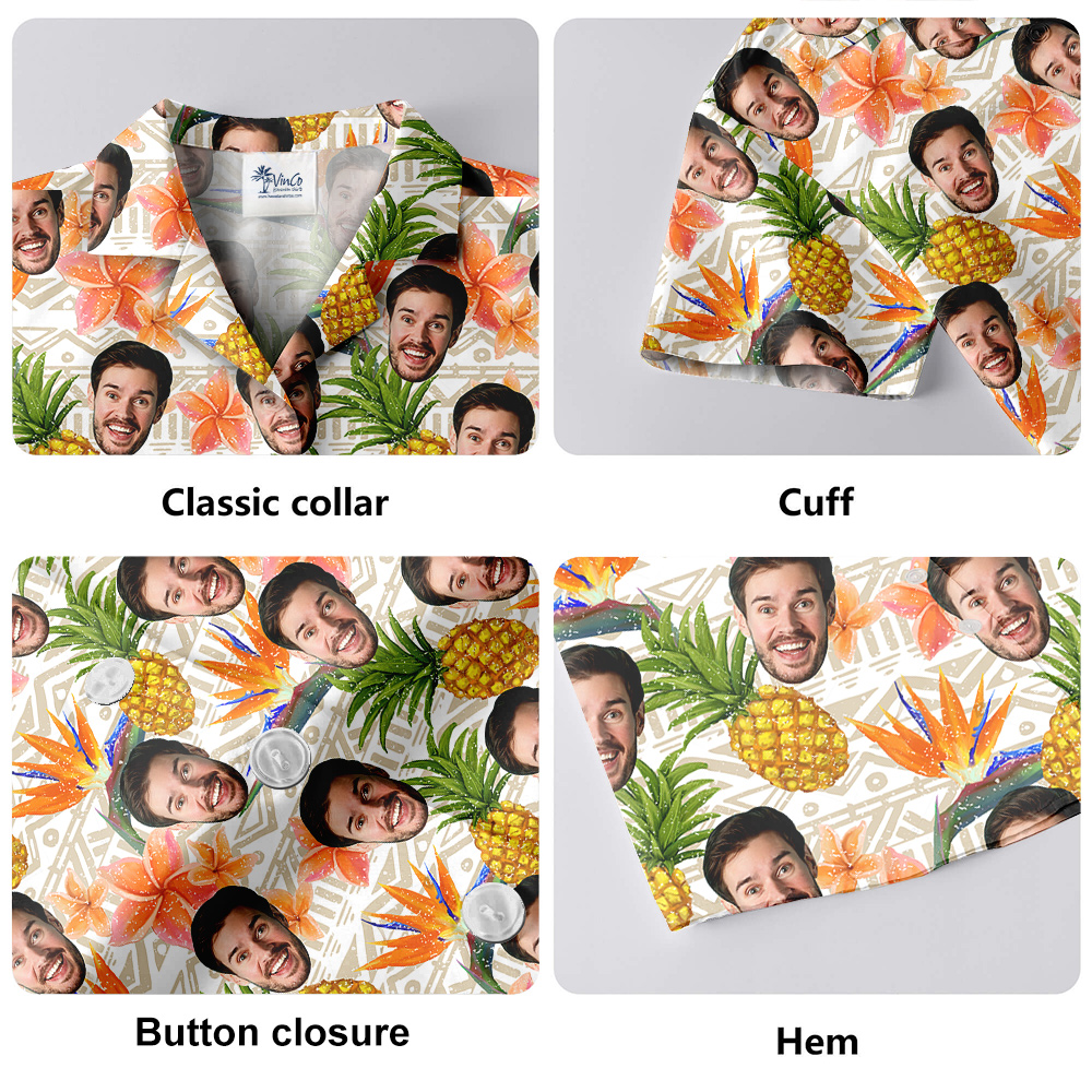 Funny Custom Face Floral Pineapple Hawaiian Shirt