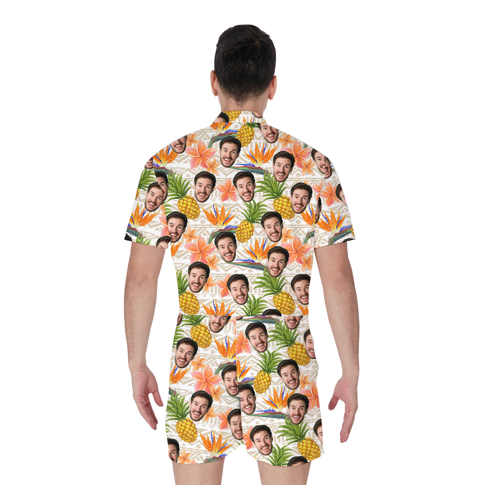 Funny Custom Face Floral Pineapple Vintage Men's Hawaiian Romper