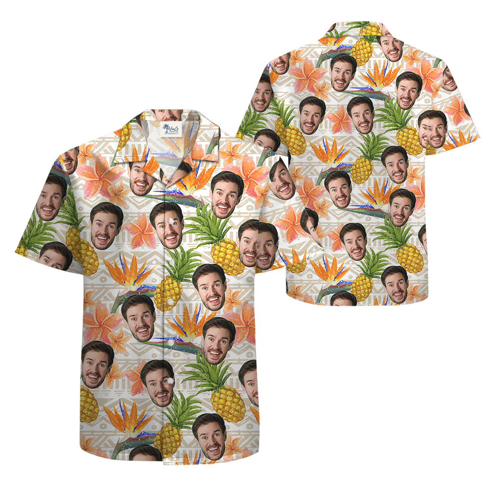 Funny Custom Face Floral Pineapple Hawaiian Shirt
