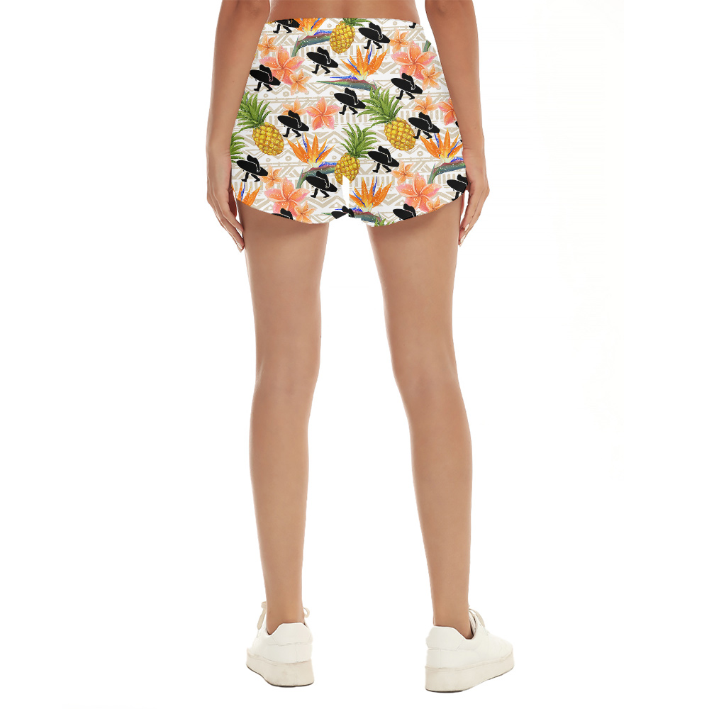 Cute Bigfoot With Surfing Board Pineapple Hawaiian Beach Shorts For Women