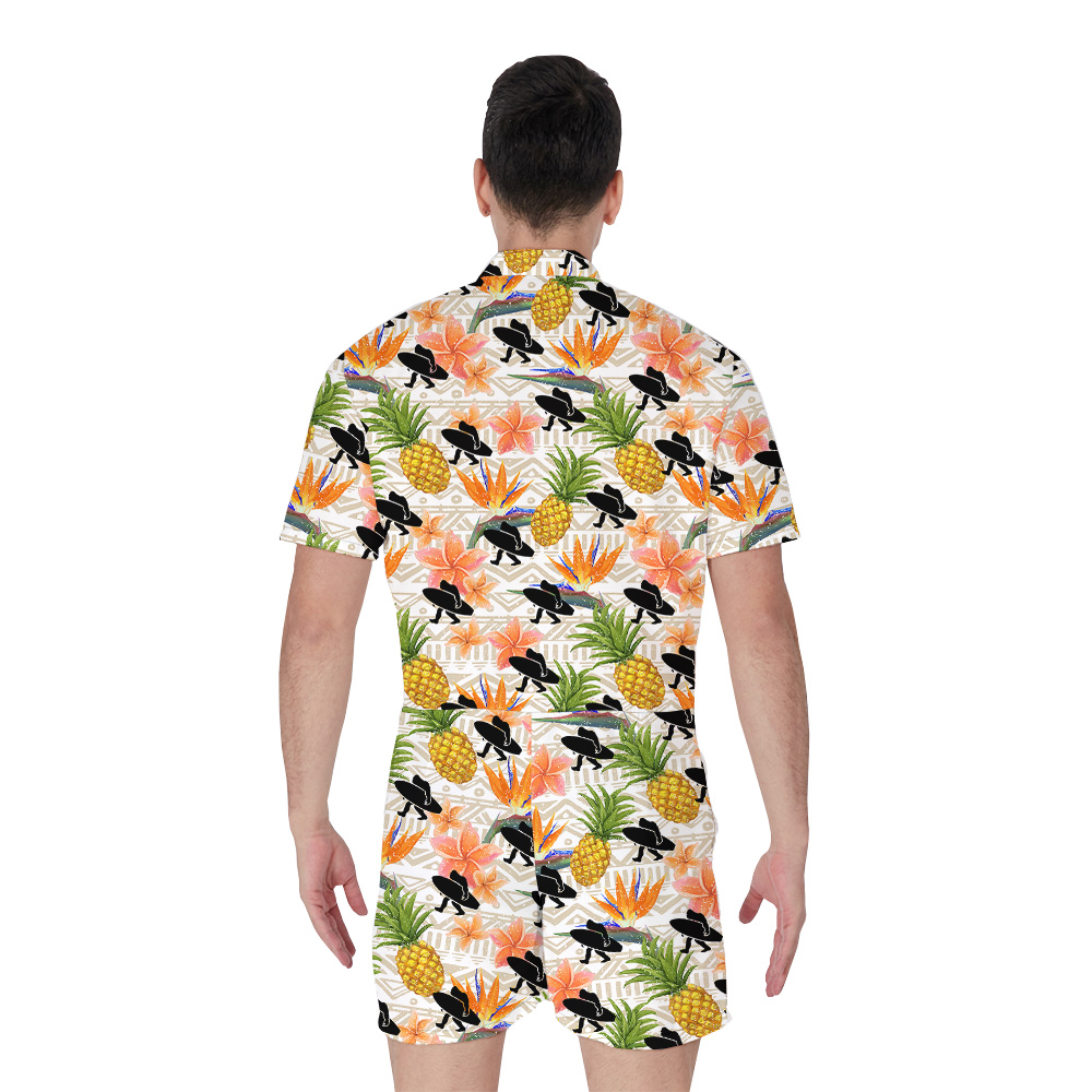 Funny Sasquatch With Surf Board Floral Pineapple Hawaiian Romper