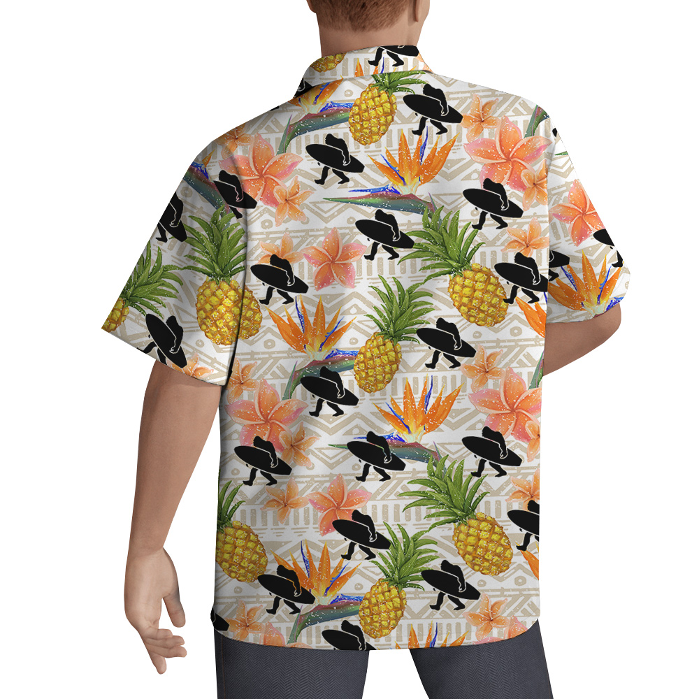 Bigfoot With Surf Board Floral Pineapple Hawaiian Shirt