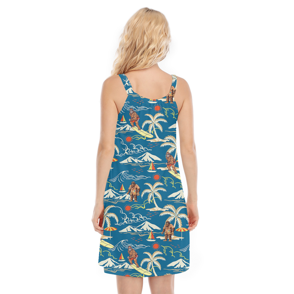 Funny Bigfoot Surfing Tropical Blue Aloha Cami Dress