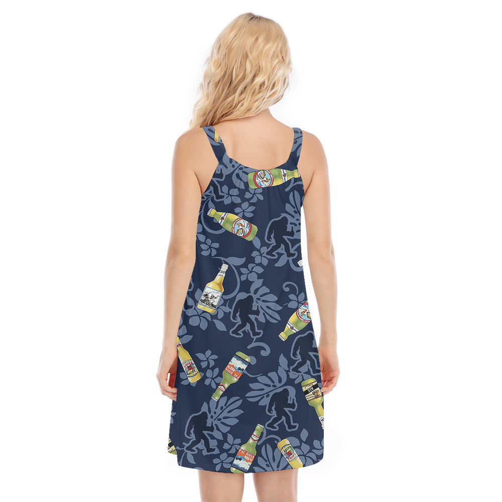 Funny Bigfoot With Beer Classic Navy Hawaiian Cami Dress