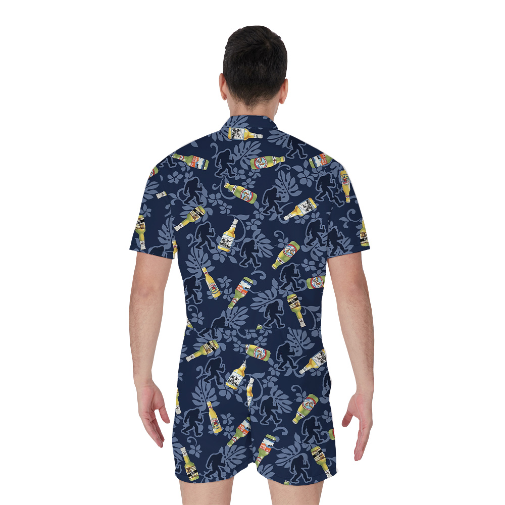 Funny Beer Sasquatch Vintage Navy Men's Hawaiian Romper