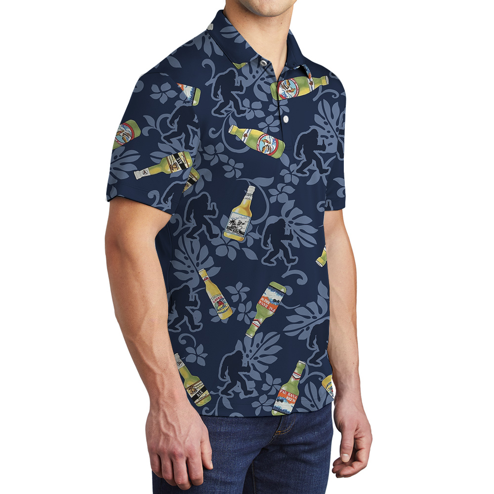 Cool Beer Bigfoot Classic Navy Hawaiian Polo Golf Shirt