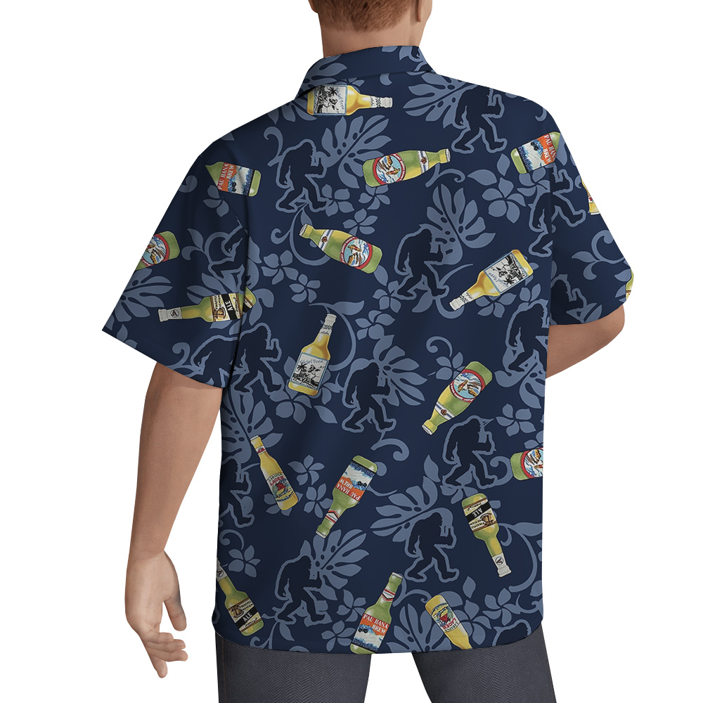 Funny Bigfoot With Beer Vintage Navy Aloha Shirt