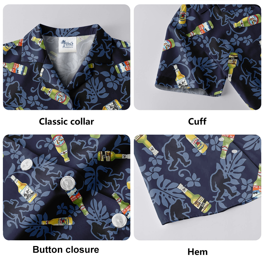 Funny Bigfoot With Beer Vintage Navy Aloha Shirt