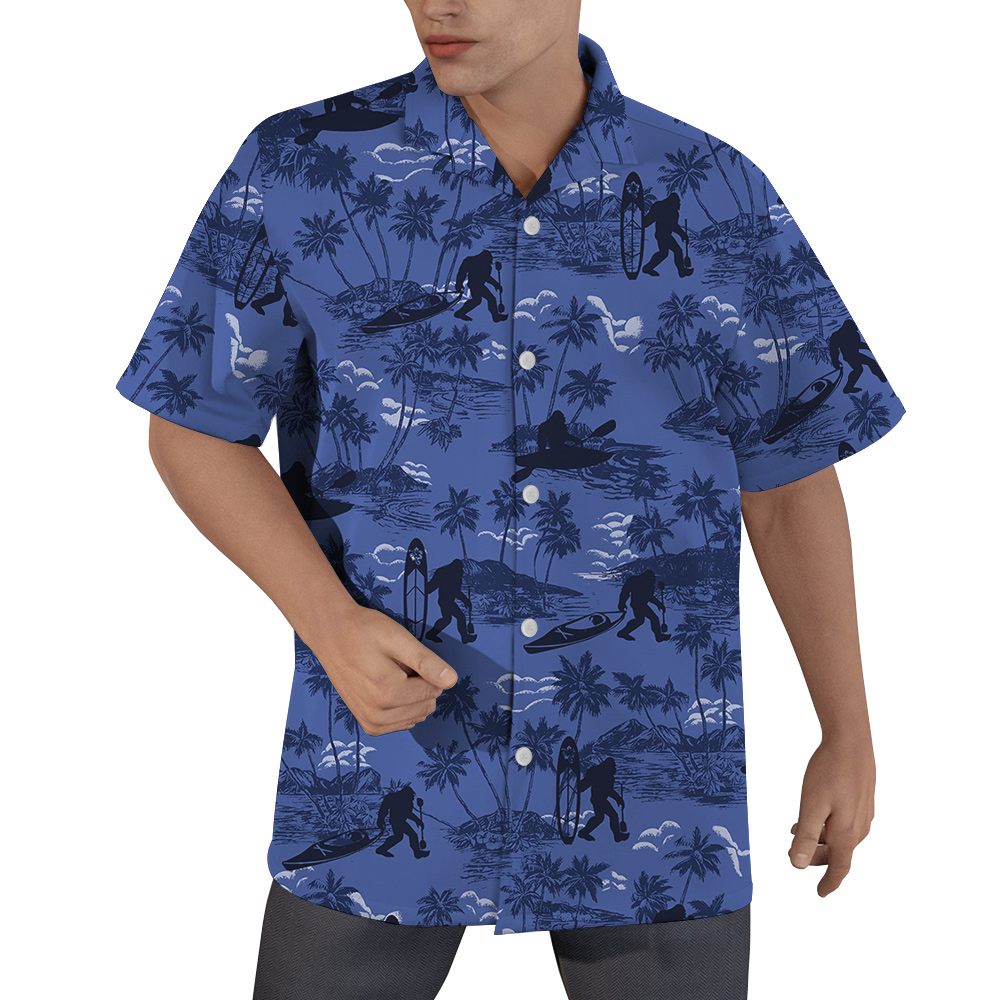 Kayaking Bigfoot Tropical Navy Hawaiian Shirt - variant image 1