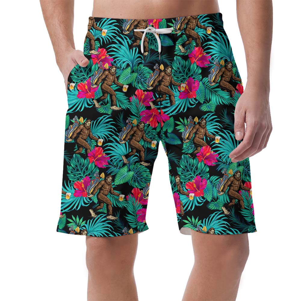 Tropical Golf-Themed Bigfoot Men's Beach Shorts - variant image 1