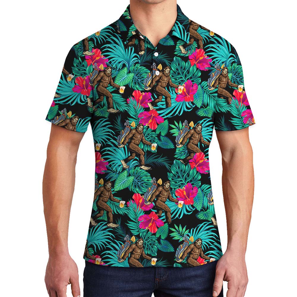 Golfing Bigfoot Beer Hawaiian Print Men's Polo - variant image 1