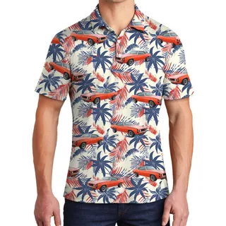 4th of July Custom Hawaiian Men Polo Shirt with Car