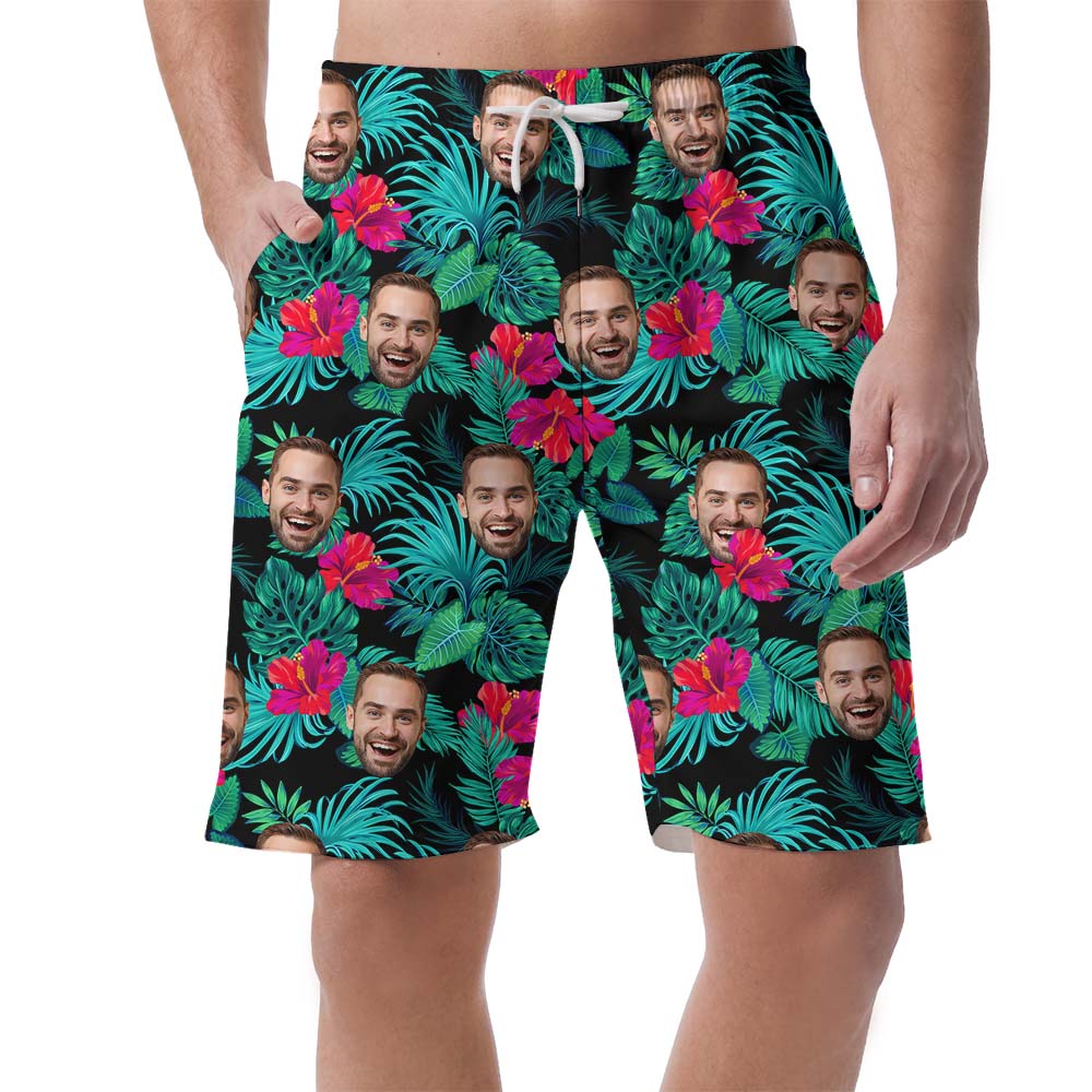 Hibiscus Pattern Men's Hawaiian Shorts with Custom Face - variant image 1