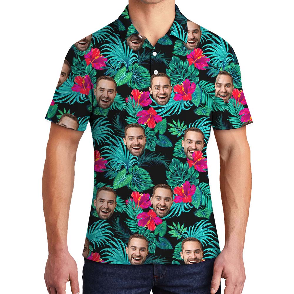 Personalized Face And Hibiscus Aloha Men's Polo Shirt - variant image 1