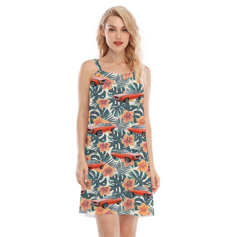 Tropical Green Hibiscus Custom Hawaiian Cami Dress with Car - variant image 1
