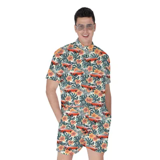 Glossy Green Hibiscus Custom Hawaiian Men Romper with Car
