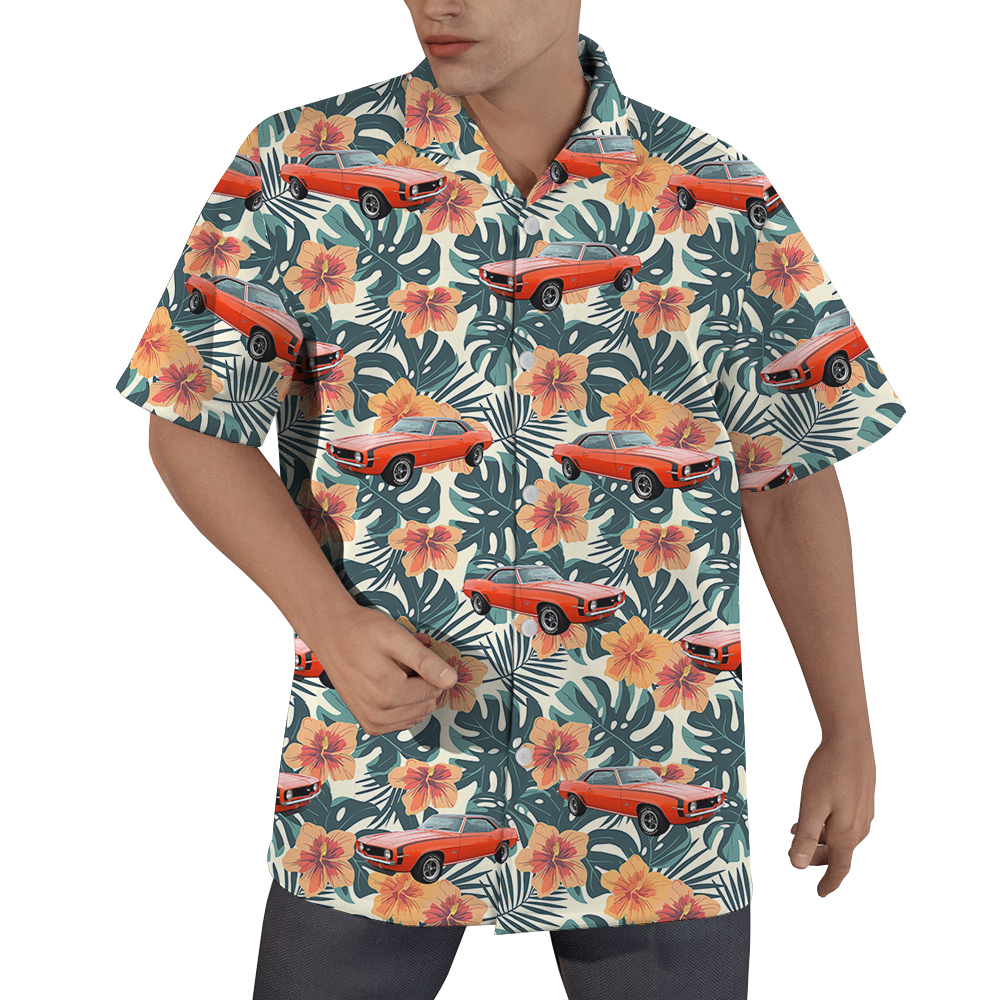 Spring Green Hibiscus Custom Hawaiian Men Shirt with Car - variant image 1